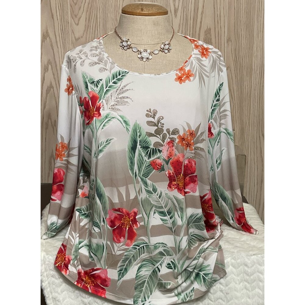 Women's Allison Daley Embellished Top w/Asymmetrical Hemline & Jewelry Size 3X